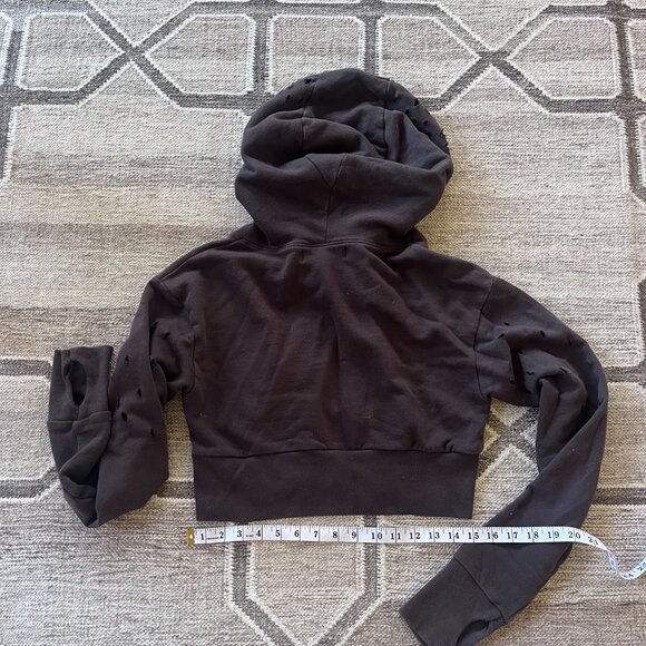 Niyama Sol distressed crop hoodie Espresso brown sz S 100% cotton - Picture 5 of 5